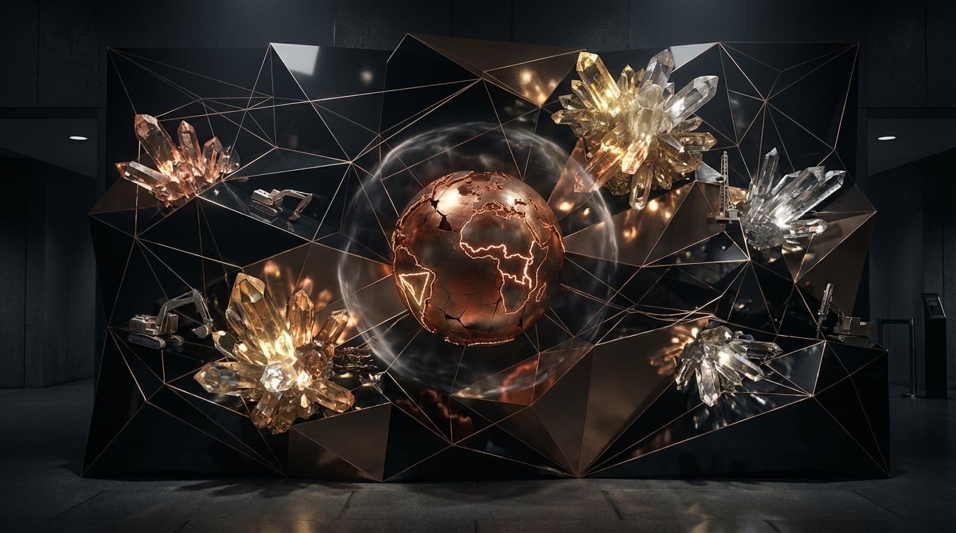 Abstract visualization of resource nationalism and critical minerals competition